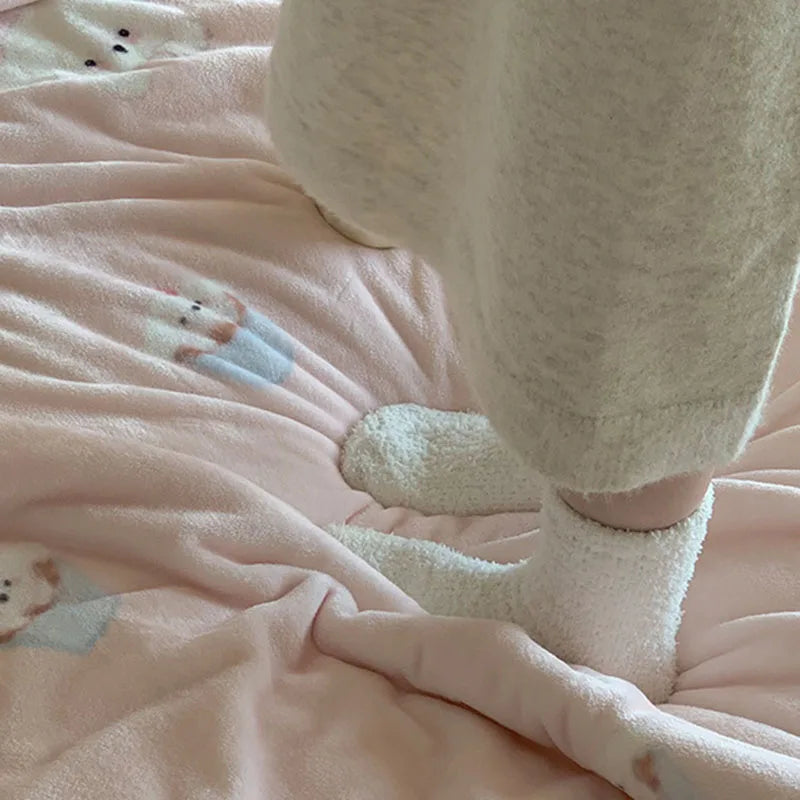 Afralia™ Korean Cartoon Plush Blanket, Soft Nap Sofa Cover for Home Dormitory