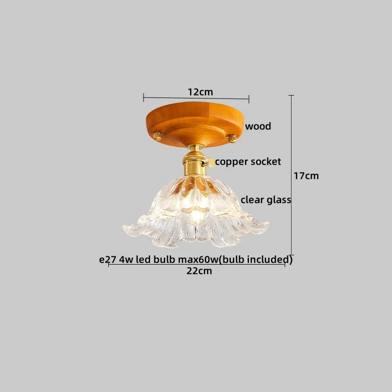 Afralia™ Amber Glass LED Ceiling Light: Modern Aluminum Wood Kitchen Balcony Room Lamp