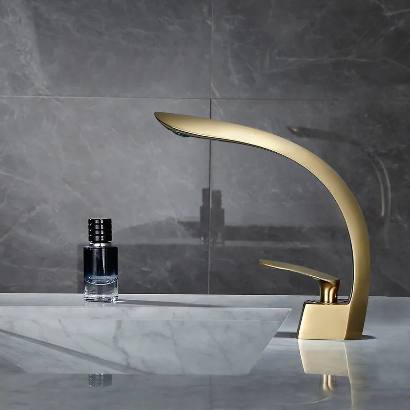 Afralia™ Brushed Gold Basin Mixer Tap Single Handle Hot Cold Waterfall Faucet