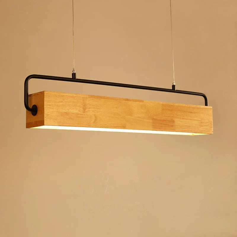 Afralia™ Nordic Wood LED Pendant Light with Metal Rod for Dining Room & Cafe