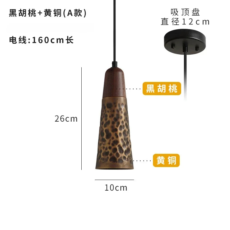 Afralia™ Vintage Walnut Copper Pendant Light for Kitchen Dining Room Bedside