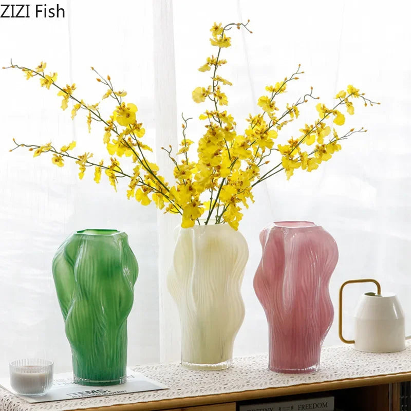 Afralia™ Shaped Ripple Glass Vase for Desk Decoration and Floral Arrangements