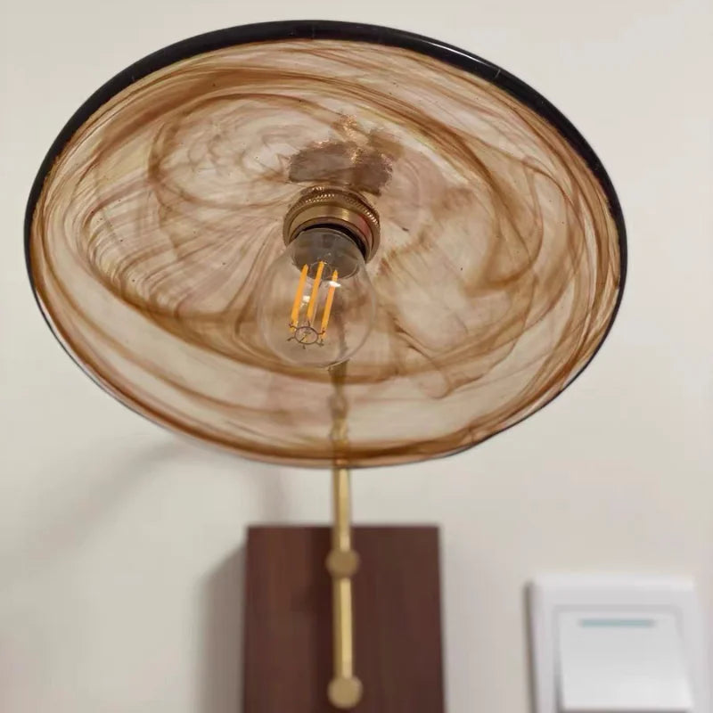 Afralia™ Walnut Wood LED Wall Light Glass Pull Chain Switch Nordic Modern Bedroom Lamp