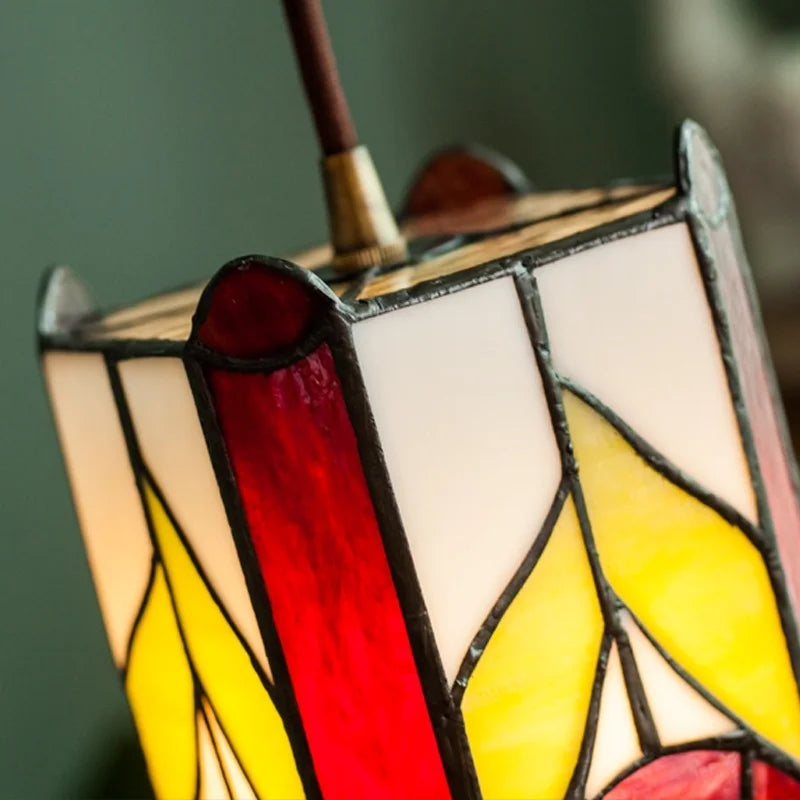 Afralia™ Tiffany Glass Pendant Light for Dining Room, LED Colorful Hanging Lampshade