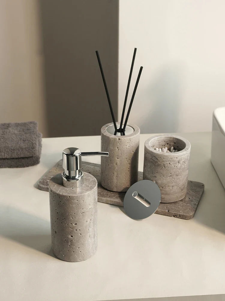 Afralia™ Natural Marble Bathroom Set with Soap Dispenser, Diffuser, & Holder Tray