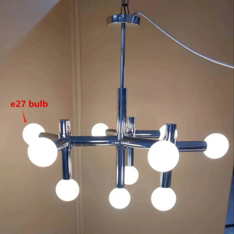 Afralia™ Tubular Chrome Chandelier with White Glass Shades - Modern Mid-Century Lighting