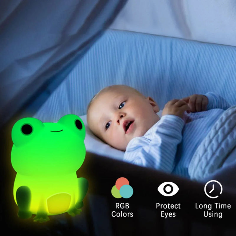 Afralia™ Silicone Frog Night Light USB Rechargeable Dimmable Touch Sensor Baby Bedroom Lamp