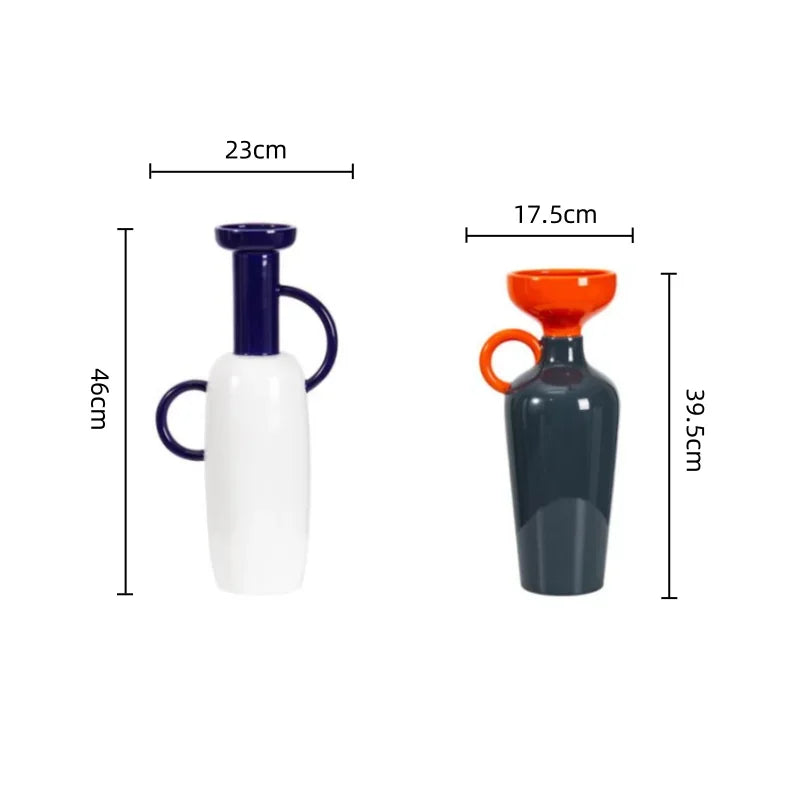 Afralia™ Geometric Semicircle Handle Ceramic Vase, Home Decor Handicraft Accessory