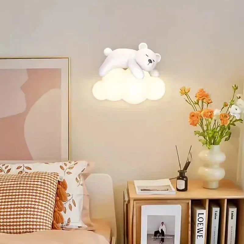 Afralia™ Kids LED Bear Wall Lamps - Modern Princess Boy Girl Bedroom Lights