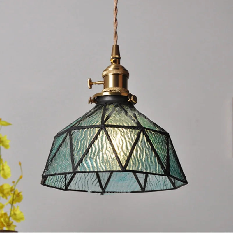 Afralia™ Blue Glass LED Pendant Light Fixture with Adjustable Copper Knob Switch