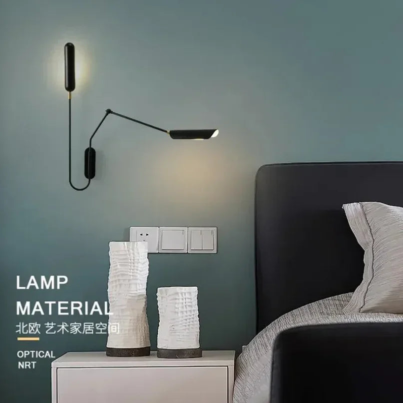 Afralia™ Industrial Adjustable LED Wall Lamp Bedside Reading Light - Black