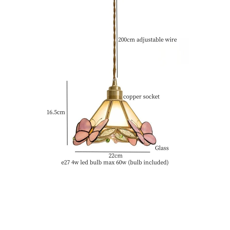 Afralia™ Tiffany Glass LED Pendant Light - Copper Vintage Hanging Lamp