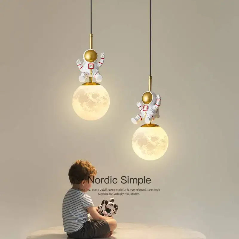 Afralia™ Modern LED Creative Moon Pendant Lamp - Astronaut Chandelier for Children's Study Room