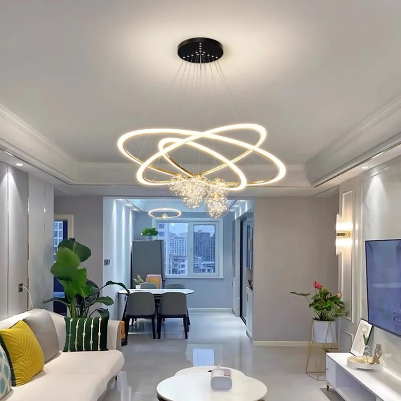 Afralia™ Circle Ring Pendant Chandelier for Living Room Bedroom Restaurant Ceiling Lighting