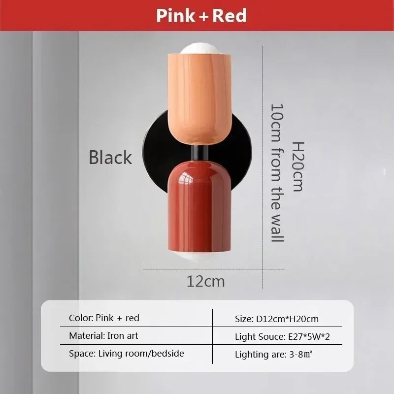 Afralia™ Macaron Cream 2Head LED Wall Lamp - Black Bedside Sconce for Home Decor