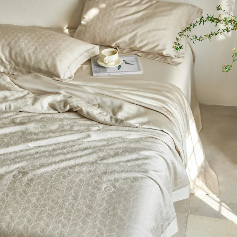 Afralia™ Light Luxury Jacquard Quilt Set with Sheets & Pillowcases - Ice Silk, Washable & Cooling