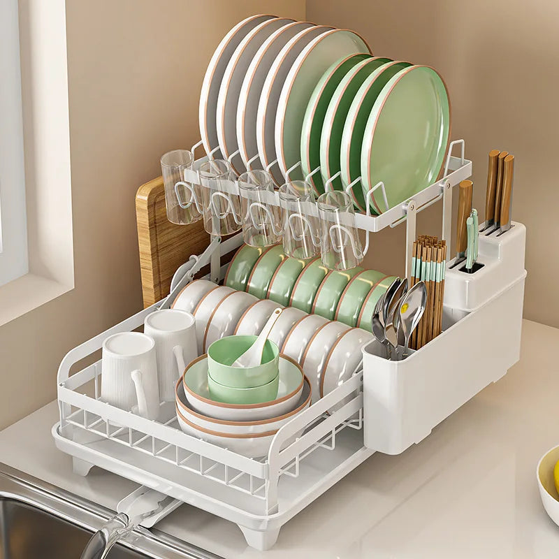 Afralia™ Kitchen Bowl Rack & Utensil Holder with Drainboard and Knife Slots