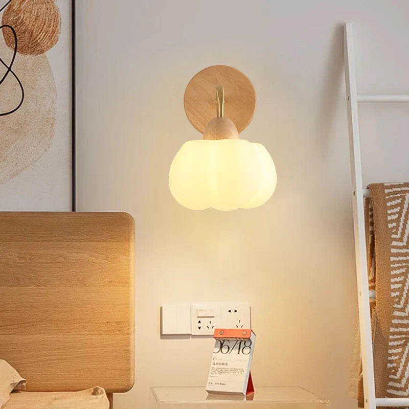Afralia™ Wood Canopy LED Wall Light Fixture - Modern Nordic Style with Pull Chain Switch