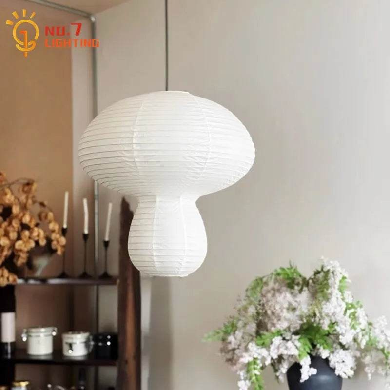 Afralia™ Wabi-sabi Rice Paper Mushroom Pendant Lights for Bedroom and Restaurant