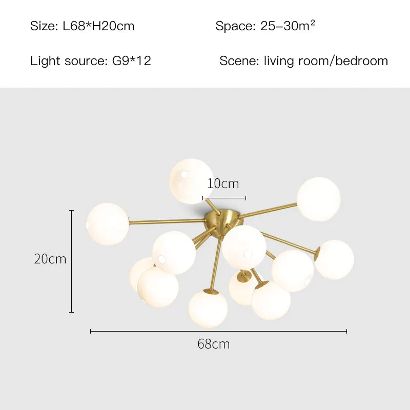 Afralia™ Glass Ball LED Ceiling Chandelier for Modern Living Room and Bedroom Lighting