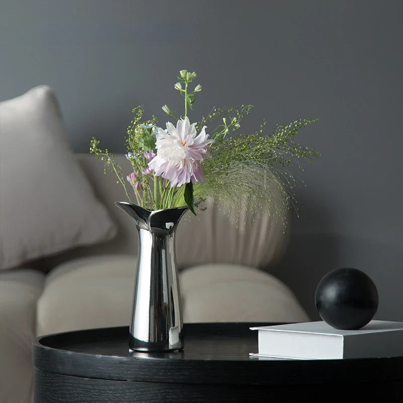 Silver Ceramic Abstract Geometry Vase for Afralia™ Home Decoration