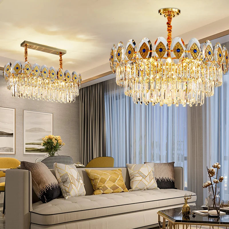 Afralia™ Opulent Crystal Chandelier: Gold LED Luxury Lighting for Living Room