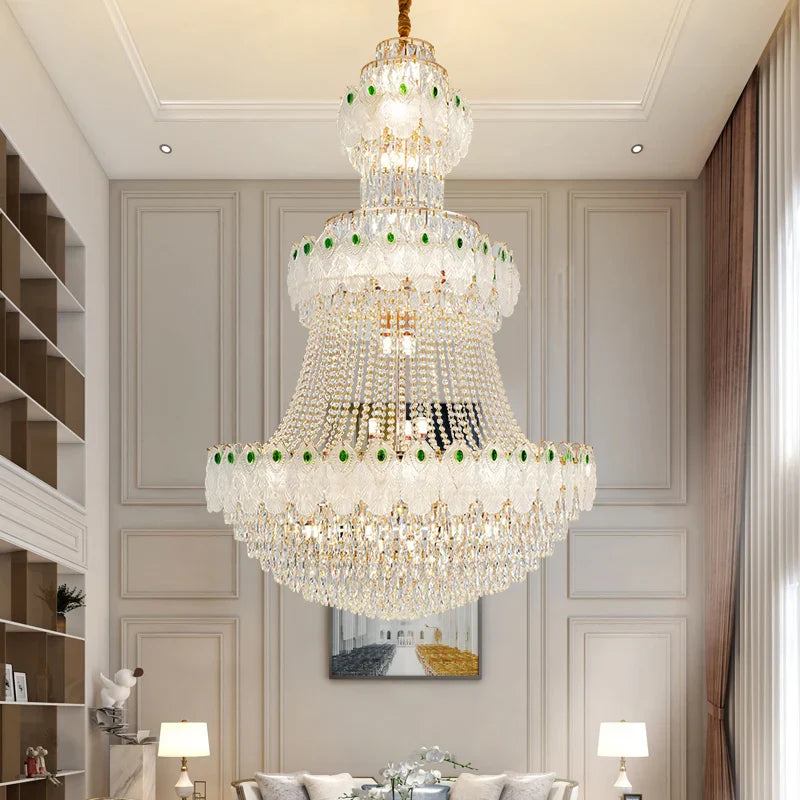 Afralia™ Luxury Crystal Duplex Chandelier for Living Room Stairwell - Zhongshan Lamp