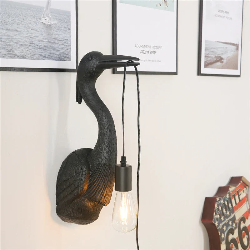 Afralia™ Nordic Crane Resin Wall Lamps for Bedroom, Living Room, Staircase, and Corridor
