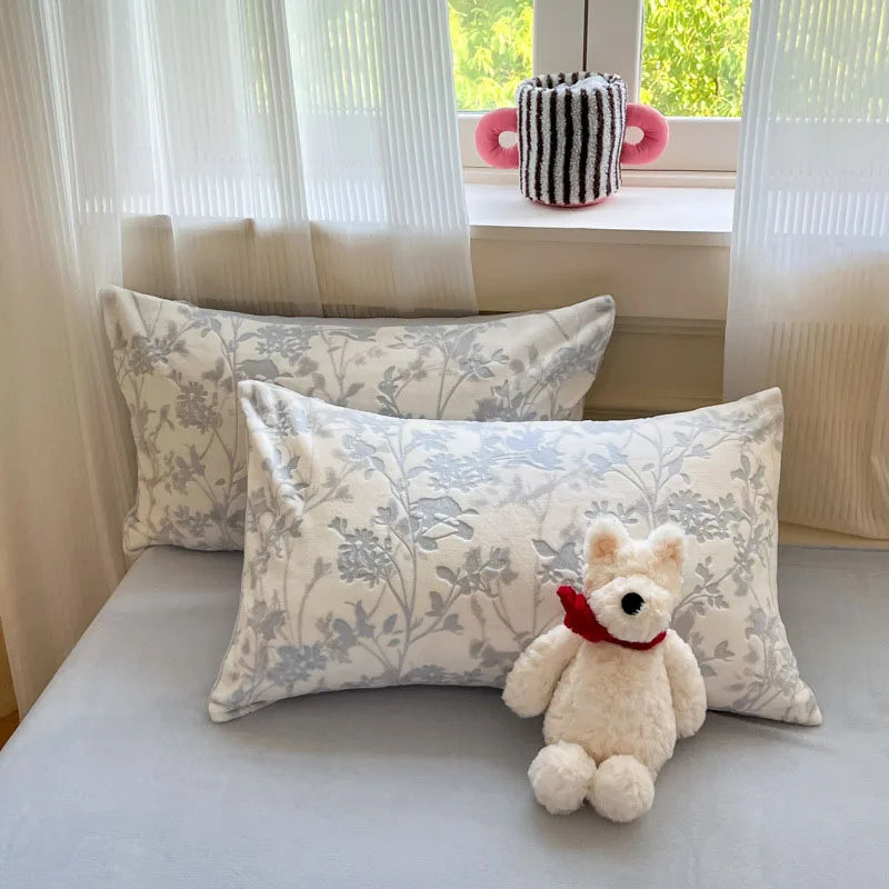 Afralia™ Plant Jacquard Milk Velvet Bedding Set: Warm Plush Duvet Cover Kit for Adults