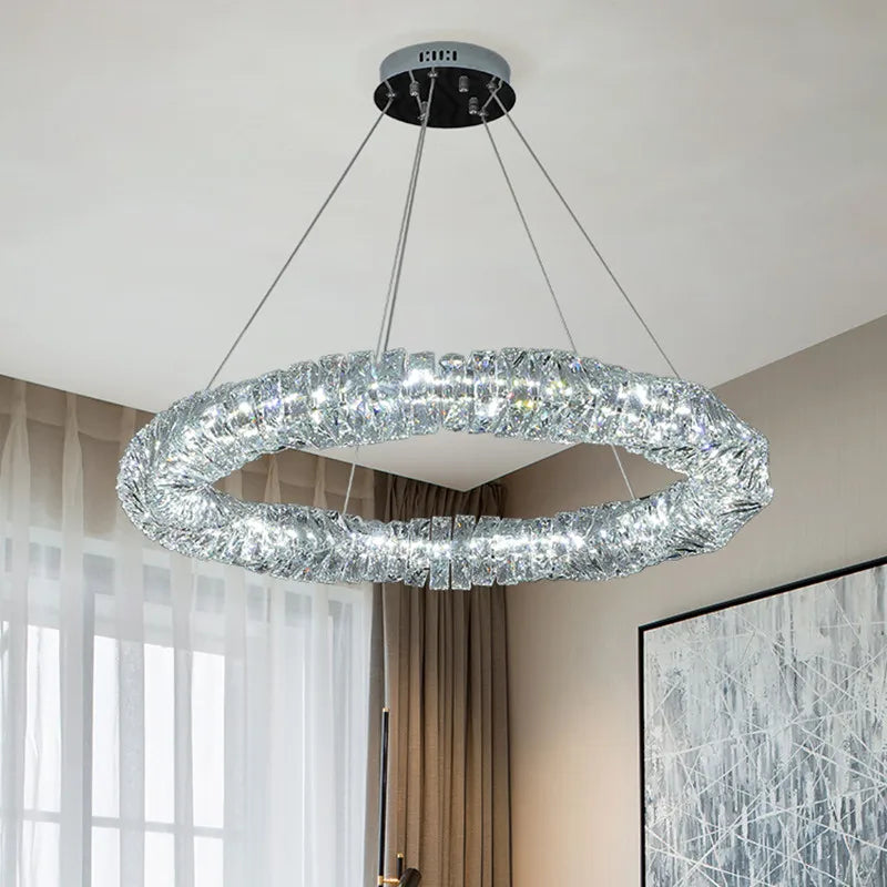 Afralia™ Crystal Pendant Chandelier: Dimmable Luxury LED Light for Modern Living Room