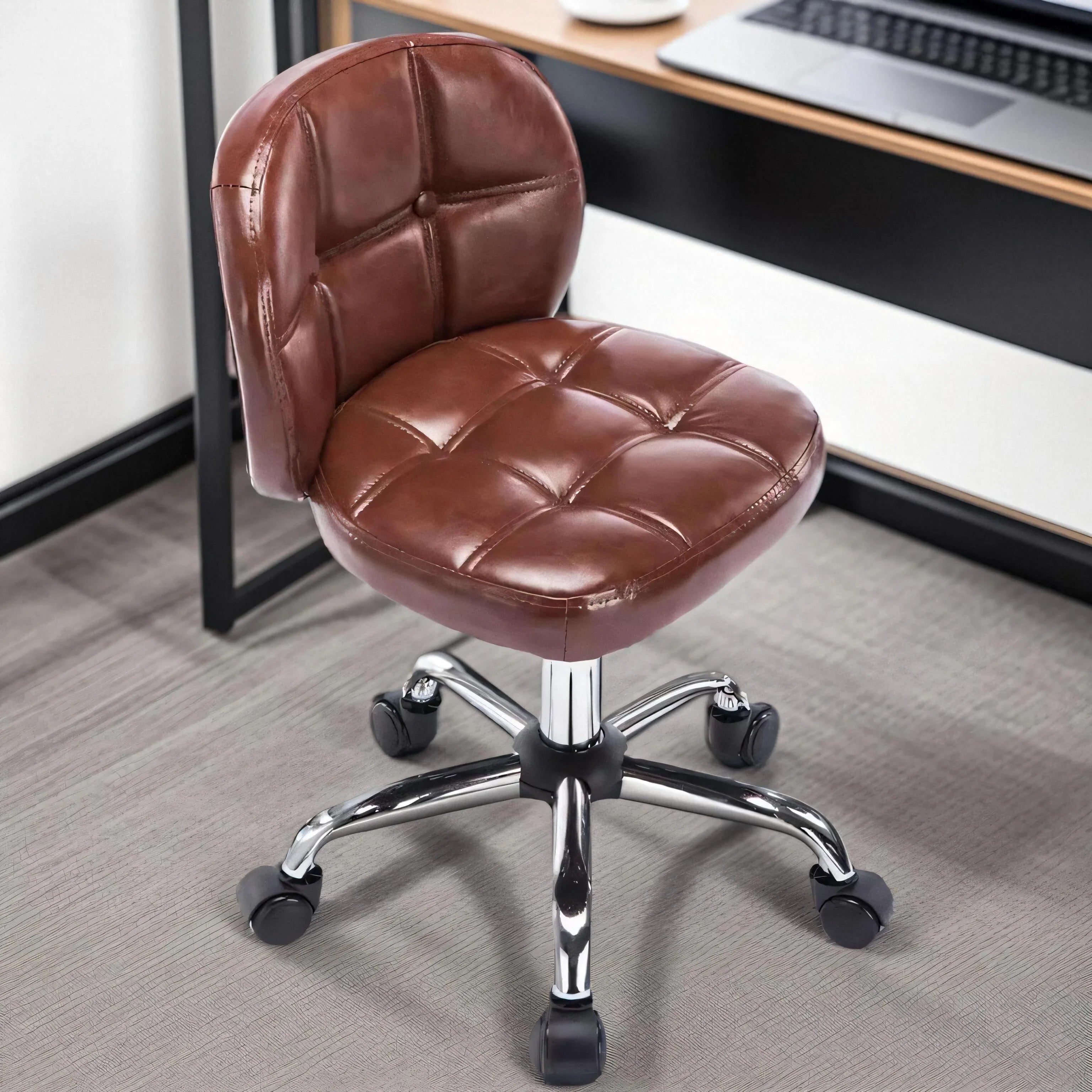 Afralia™ Velvet Office Stool Swivel Computer Chair, Adjustable Height, Low Backrest, Rolling Rocker