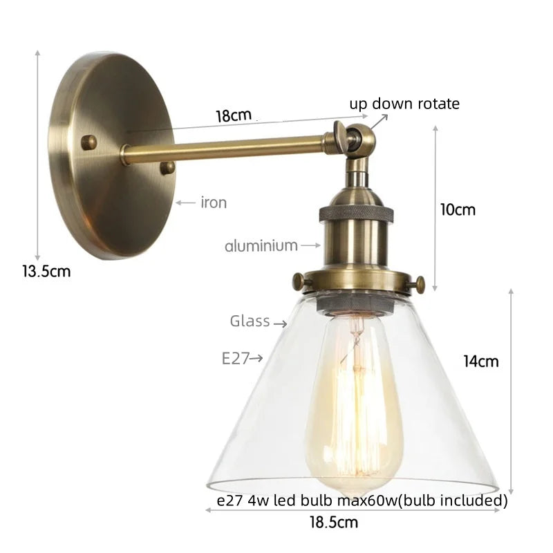 Afralia™ Clear Glass Iron LED Wall Sconce Rustic Industrial Vintage Plug In Light