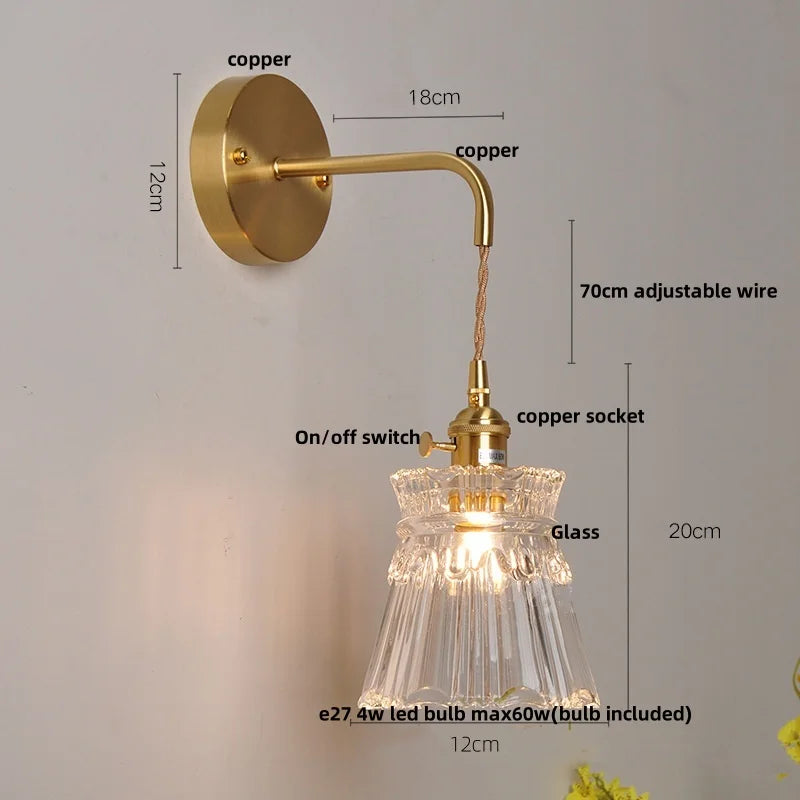Afralia™ Clear Glass LED Wall Light with Pull Chain Switch for Modern Decor