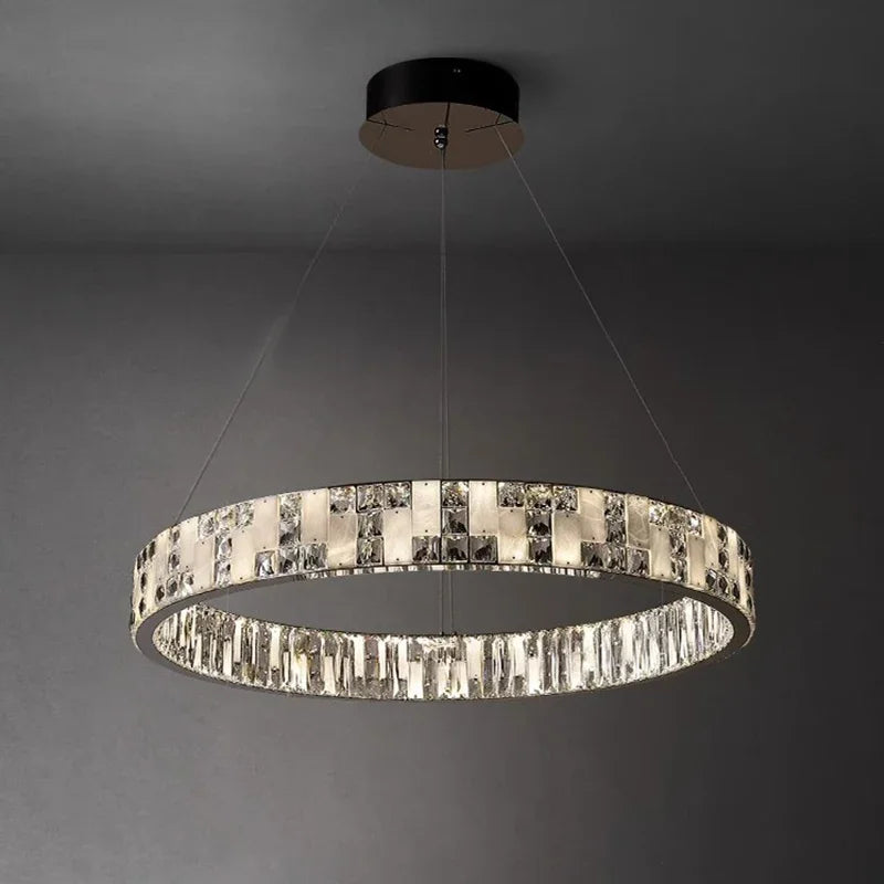 Afralia™ LED Crystal Marble Chandelier | Modern Elegant Living Room Bedroom Lighting