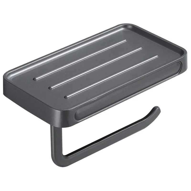Afralia™ White Aluminium Toilet Paper Holder with Shelf Tray, Wall Mount Tissue Hanger