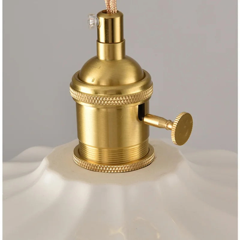 Afralia™ White Ceramic LED Pendant Lamp with Copper Knob Switch