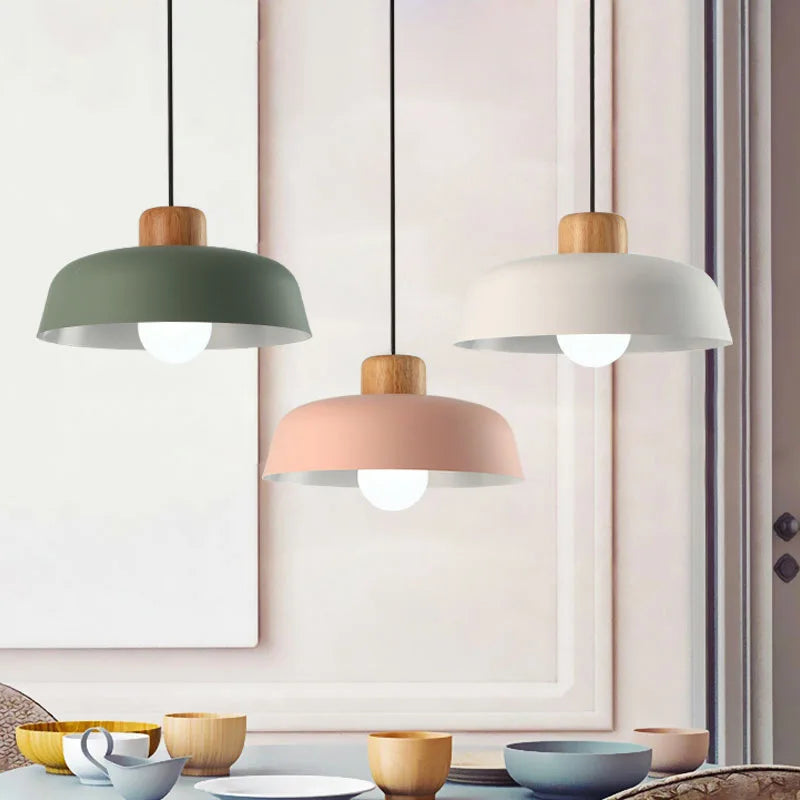 Afralia™ Nordic Wood Aluminum Pendant Lights Modern Hanging Lamps E27 LED Chandelier
