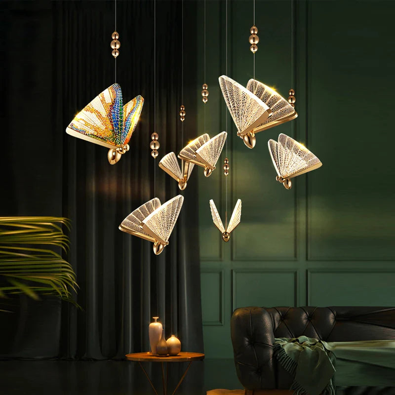 Afralia™ Butterfly LED Pendant Lights: Stylish Interior Chandelier for Bedroom and Dining Room