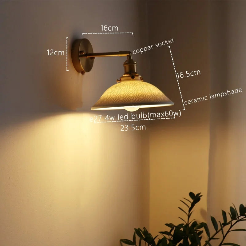 Afralia™ Ceramic Copper LED Wall Lamp for Bedroom Bedside Mirror Light