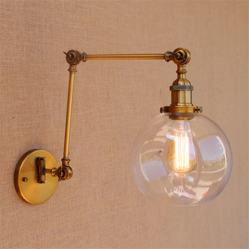 Afralia™ Swing Arm Glass Wall Light - Industrial Retro Edison Wall Lamp