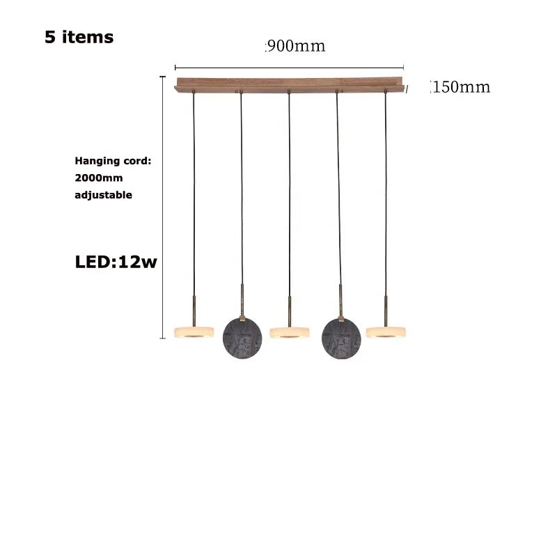 Afralia™ Marble Matches Wood LED Ceiling Chandelier Pendant Light for Living Room