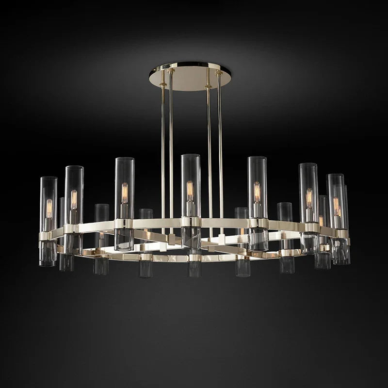 Afralia™ Modern Copper Glass Black Gold Round Chandelier LED Lighting Fixture