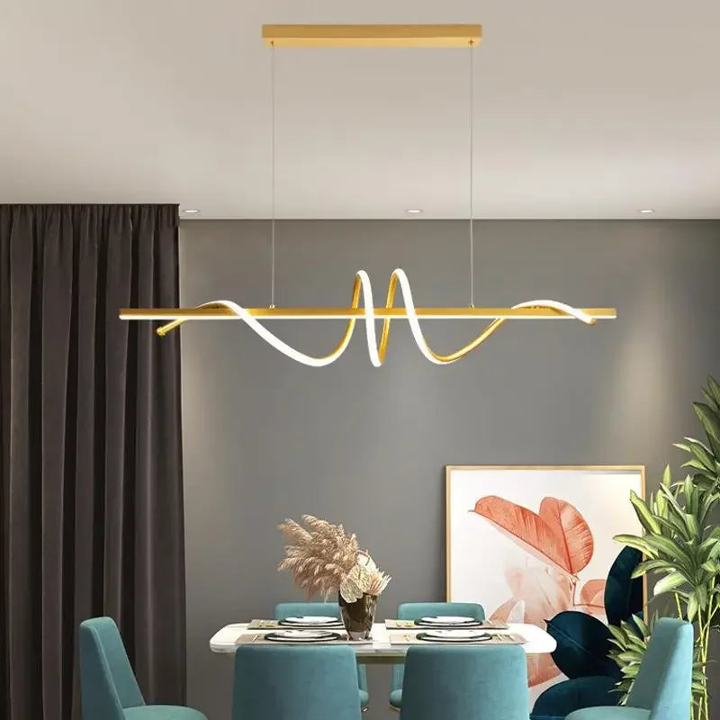 Afralia™ Modern Curved Dining Table Pendant Lamp LED Suspension Lighting