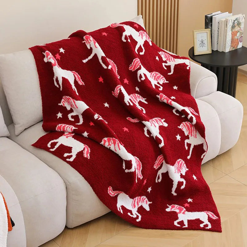 Afralia™ Class-A Half Fleece Red Unicorn Blanket - Warm, Cozy, All-Season Quilt