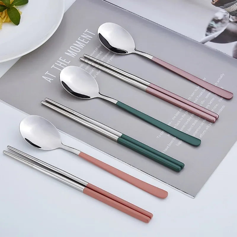 Stainless Steel Cutlery Set Korean Spoons Chopsticks by Afralia™