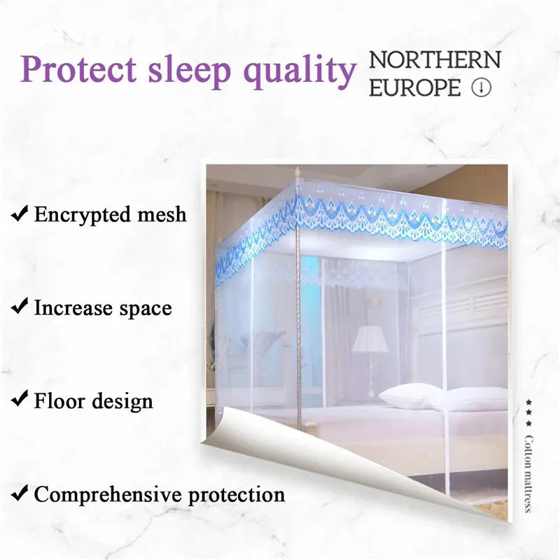 Afralia™ Square Lace Mosquito Net with Zipper Queen Size Bed Canopy Anti Insect Tent