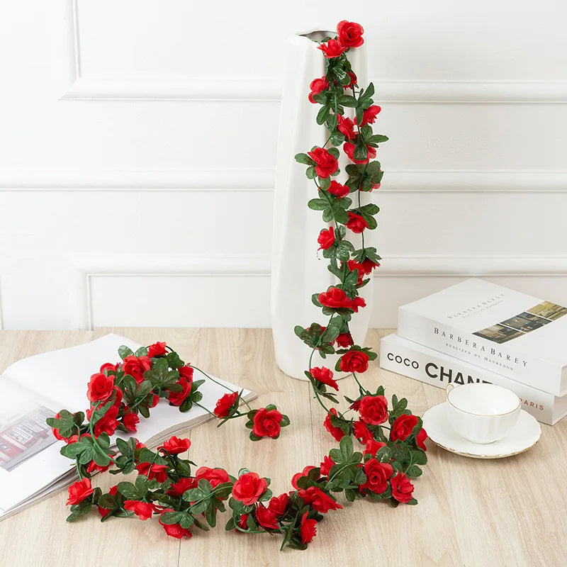 Afralia™ 250cm Rose Flowers Vine Garland Autumn Cane Backdrop Decor