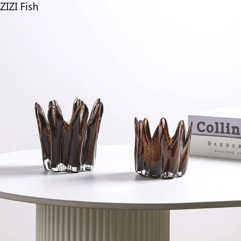 Afralia™ Flower Corolla Glass Candle Holder Desk Decoration Aroma Diffuser Wax Melt Burner