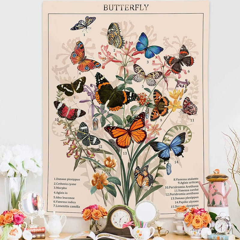 Butterfly Floral Tapestry Vintage Aesthetic Wall Hanging for Bedroom Decor by Afralia™