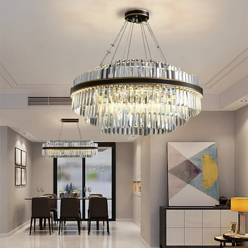 Afralia™ Modern Crystal Black Round Chandelier with LED Lighting